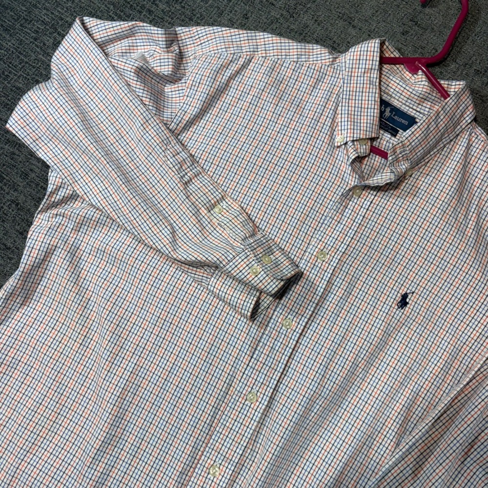 Ralph Lauren Button Down Shirt 16 32/33 Yarmouth Pinpoint Oxford Check Mens